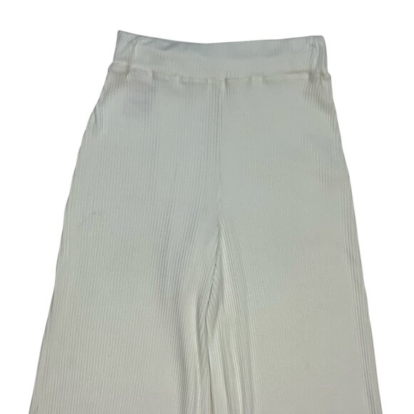 L'AGENCE Crawford Wide Leg Pants S Ivory Ribbed Knit High Rise Pull On Coastal - Picture 6 of 12